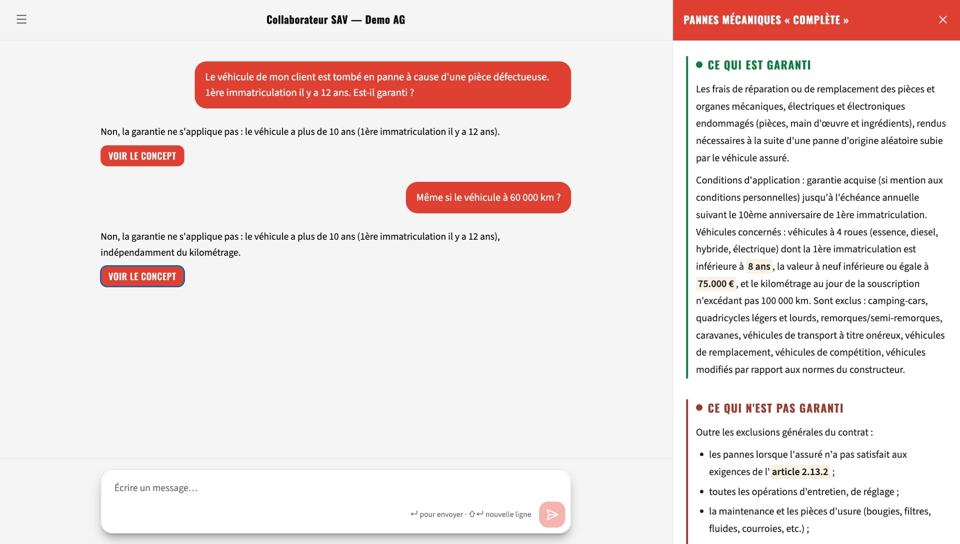 Interface Knowledgia — réponse avec la preuve affichée