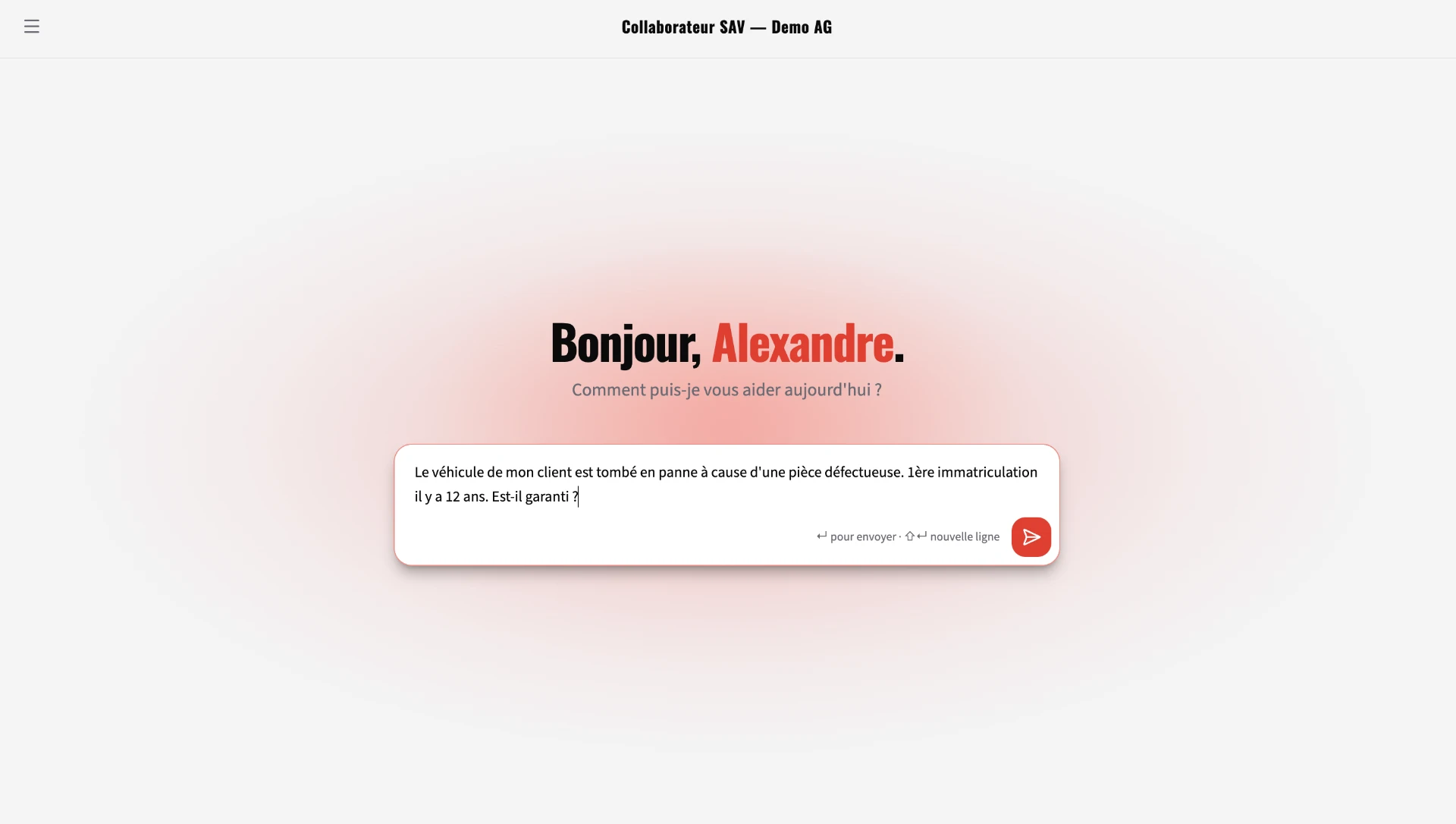 Interface de l'assistant IA Knowledgia — page d'accueil